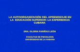 LA AUTOORGANIZACIÓN DEL APRENDIZAJE EN LA EDUCACIÓN SUPERIOR: LA EXPERIENCIA CUBANA DRA. GLORIA FARIÑAS LEÓN FACULTAD DE PSICOLOGÍA UNIVERSIDAD DE LA HABANA.