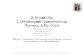 2. Materiales 2.3 Propiedades Termodinámicas (Formulas & Ejercicios) Comprender la forma reaccionan los distintos materiales que se emplean en la practica.