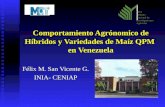 Comportamiento Agrónomico de Híbridos y Variedades de Maíz QPM en Venezuela Félix M. San Vicente G. INIA- CENIAP INIA Instituto Nacional de Investigaciones.