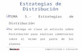 Competitividad e Innovación Estrategias de Distribución TEMA 5.- Estrategias de Distribución Se entrega en clase un articulo sobre Distribución para realizar.