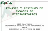 ENVASES Y RESIDUOS DE ENVASES DE FITOSANITARIOS JOSE CALA VARELA RESPONSABLE TECNICO SECTOR SUMINISTOS DE FAECA FUENGIROLA 11 DE OCTUBRE DE 2012.