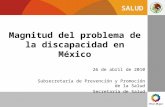 SALUD Magnitud del problema de la discapacidad en México 26 de abril de 2010 Subsecretaría de Prevención y Promoción de la Salud Secretaría de Salud.