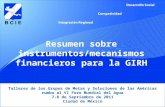 Resumen sobre instrumentos/mecanismos financieros para la GIRH Talleres de los Grupos de Metas y Soluciones de las Américas rumbo al VI Foro Mundial del.