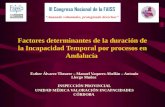 Factores determinantes de la duración de la Incapacidad Temporal por procesos en Andalucía Esther Álvarez Theurer – Manuel Vaquero Abellán – Antonio Llergo.