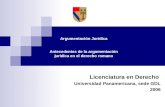Licenciatura en Derecho Universidad Panamericana, sede GDL 2006 Argumentación Jurídica Antecedentes de la argumentación jurídica en el derecho romano.