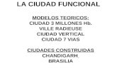 LA CIUDAD FUNCIONAL MODELOS TEORICOS: CIUDAD 3 MILLONES Hb. VILLE RADIEUSE CIUDAD VERTICAL CIUDAD 7 VIAS CIUDADES CONSTRUIDAS CHANDIGARH BRASILIA.