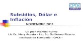 Subsidios, Dólar e Inflación Cr. Juan Manuel Iturria Lic Ec. Mary Acosta – Lic. Ec. Guillermo Pizarro Instituto de Economia - CPCE - NOVIEMBRE 2011.