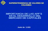 SUPERINTENDENCIA DE VALORES DE COLOMBIA IMPORTANCIA DE LAS AFP´S EN EL DESARROLLO DEL MERCADO DE CAPITALES Junio de 2.003.