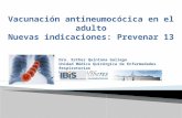 Vacunación antineumocócica en el adulto Nuevas indicaciones: Prevenar 13 Dra. Esther Quintana Gallego Unidad Médico Quirúrgica de Enfermedades Respiratorias.