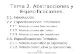 A.E.D. 1 Tema 2. Abstracciones y especificaciones. Tema 2. Abstracciones y Especificaciones. 2.1. Introducción. 2.2. Especificaciones informales. 2.2.1.