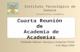 Cuarta Reunión de Academia de Academias Unidades Náinari, Navojoa y Guaymas ITSON 6 de Mayo 2004 Instituto Tecnológico de Sonora Vicerrectoría Académica.