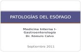 Medicina Interna I-Gastroenterología Dr. Rómulo Calvo PATOLOGÍAS DEL ESÓFAGO Septiembre 2011.