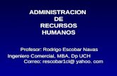 ADMINISTRACION DE RECURSOS HUMANOS Profesor: Rodrigo Escobar Navas Profesor: Rodrigo Escobar Navas Ingeniero Comercial, MBA, Dp UCH Correo: rescobar1cl@