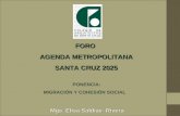 FORO AGENDA METROPOLITANA SANTA CRUZ 2025 PONENCIA: MIGRACIÓN Y COHESIÓN SOCIAL Mgs. Elisa Saldias Rivera Santa Cruz, Julio 2014.