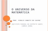 O UNIVERSO DA MATEMÁTICA PROF. FIDELIS ZANETTI DE CASTRO INSTITUTO FEDERAL DO ESPÍRITO SANTO CAMPUS SERRA.