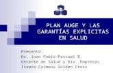 PLAN AUGE Y LAS GARANTÍAS EXPLICITAS EN SALUD Presenta: Dr. Juan Pablo Pascual B. Gerente de Salud y Div. Empresas Isapre Colmena Golden Cross.