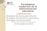 Paradigmas modernos de la administración educativa CUARTA SESIÓN Paradigma de las escuelas eficaces Paradigma del desarrollo organizativo Paradigma cultural.