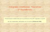 Presentación elaborada por la profesora Ana Mª Zapatero a partir de los materiales utilizados en el centro (Editorial SM) Integrales indefinidas. Teoremas.