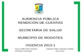 AUDIENCIA PÚBLICA RENDICIÓN DE CUENTAS SECRETARIA DE SALUD MUNICIPIO DE MOGOTES VIGENCIA 2013-1 Nancy Edith Pinto Jiménez Alcaldesa Municipal UNIDOS PARA.