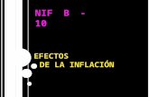 EFECTOS DE LA INFLACIÓN NIF B - 10 1. O BJETIVO Establecer las normas particulares para el reconocimiento de los efectos de la inflación en los estados.