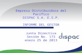 Empresa Distribuidora del Pacífico DISPAC S.A. E.S.P. INFORME DEL GESTOR Junta Directiva Sesión No. 173 enero 25 de 2013.