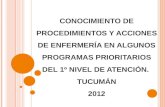 CONOCIMIENTO DE PROCEDIMIENTOS Y ACCIONES DE ENFERMERÍA EN ALGUNOS PROGRAMAS PRIORITARIOS DEL 1 º NIVEL DE ATENCIÓN. TUCUMÁN 2012.