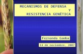 MECANISMOS DE DEFENSA Y RESISTENCIA GENÉTICA 14 de noviembre, 2007 Fernanda Gamba.