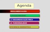 Agenda REGLAMENTACIÓN LA SEGURIDAD ELÉCTRICA EFICIENCIA ENERGÉTICA LA FUNCIONALIDAD LA ELECTRICIDAD.