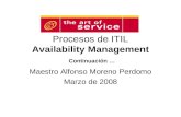 Procesos de ITIL Availability Management Continuación … Maestro Alfonso Moreno Perdomo Marzo de 2008.
