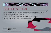 Formación Profesional, Enseñanzas de Régimen Especial y Universidades. Curso 2013-14. Región de Murcia.