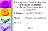 Perspectivas Teóricas De Las Relaciones Laborales “ Teoría del Comportamiento y Motivación” Integrante: Marlene Zárate P. Curso: Relaciones Laborales Ciclo.
