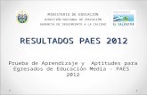 RESULTADOS PAES 2012 Prueba de Aprendizaje y Aptitudes para Egresados de Educación Media - PAES 2012 MINISTERIO DE EDUCACIÓN DIRECCIÓN NACIONAL DE EDUCACIÓN.