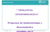 OCTUBRE, 2012 AREA DE VIGILANCIA PROGRAMA DE EPIDEMIOLOGIA Y BIOESTADISTICAS “ VIGILANCIA EPIDEMIOLOGICA” EPIDEMIOLOGICA” Programa de Epidemiologia y Bioestadística.