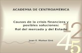 ACADEMIA DE CENTROAMÉRICA Causas de la crisis financiera y posibles soluciones: Rol del mercado y del Estado Juan E. Muñoz Giró.