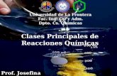 Clases Principales de Reacciones Químicas Universidad de La Frontera Fac. Ing. Cs. y Adm. Dpto. Cs. Químicas Prof. Josefina Canales.