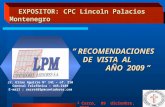 EXPOSITOR: CPC Lincoln Palacios Montenegro EXPOSITOR: CPC Lincoln Palacios Montenegro “ RECOMENDACIONES DE VISTA AL AÑO 2009 ”  Cuzco, 09 diciembre, 2008.
