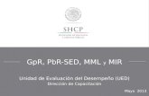GpR, PbR-SED, MML y MIR Unidad de Evaluación del Desempeño (UED) Dirección de Capacitación Mayo 2013.