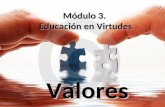 Módulo 3. Educación en Virtudes Valores Algunas corrientes culturales actuales parece que quieren contraponer los conceptos de virtud y valor, como si.