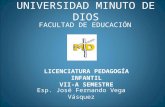 UNIVERSIDAD MINUTO DE DIOS FACULTAD DE EDUCACIÓN Esp. José Fernando Vega Vásquez LICENCIATURA PEDAGOGÍA INFANTIL VII-A SEMESTRE.