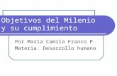Objetivos del Milenio y su cumplimiento Por María Camila Franco P Materia: Desarrollo humano.