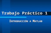 Trabajo Práctico 1 I NTRODUCCIÓN A M ATLAB. Objetivo del práctico Introducir el programa de cálculo científico Matlab (Mat rix Lab oratory) Familiarización.