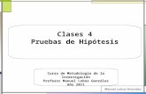 Clases 4 Pruebas de Hipótesis Curso de Metodología de la Investigación Profesor Manuel Lobos González Año 2011.