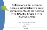 Obligaciones del personal técnico administrativo en el cumplimiento de las normas INTE-ISO/IEC 17025 e INTE- ISO/IEC 17020 Licda. Johanna Acuña Loría.
