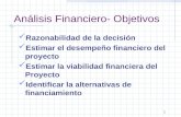 1 Análisis Financiero- Objetivos Razonabilidad de la decisión Estimar el desempeño financiero del proyecto Estimar la viabilidad financiera del Proyecto.
