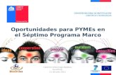 Oportunidades para PYMEs en el Séptimo Programa Marco Catalina Undurraga Nadeau EuroChile 12 de julio 2012.