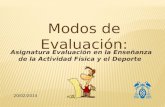 Modos de Evaluación: Asignatura Evaluación en la Enseñanza de la Actividad Física y el Deporte 20/02/2014.