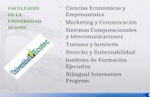 Ciencias Económicas y Empresariales  Marketing y Comunicación  Sistemas Computacionales y telecomunicaciones  Turismo y hotelería  Derecho y Gobernabilidad.