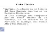 Ficha Técnica Universo: Residentes en los hogares del Gran Santiago inscritos en los Registros Electorales. El Gran Santiago está compuesto por las zonas.