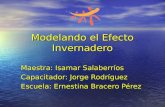 Modelando el Efecto Invernadero Maestra: Isamar Salaberríos Capacitador: Jorge Rodríguez Escuela: Ernestina Bracero Pérez.