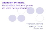 Atención Primaria Un análisis desde el punto de vista de los usuarios Thomas Leisewitz Rodrigo Castro Octubre 2005.